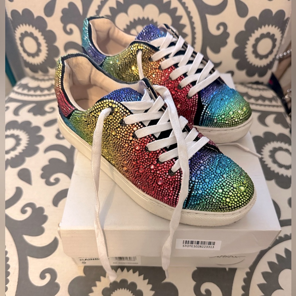 COPY - Betsey Johnson Sidny Crystal Rainbow Sneaker. Youth 5, Adult 6.5ish- Era…